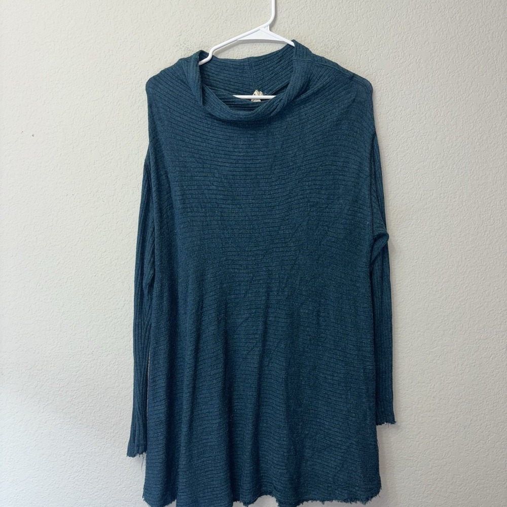 Free People We The Free Lover Rib Split Back Thermal Top Womens Size L Teal